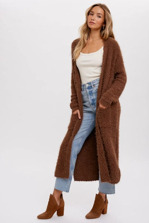 Mocha Soft Fuzzy Longline Cardigan – Love Always Boutique