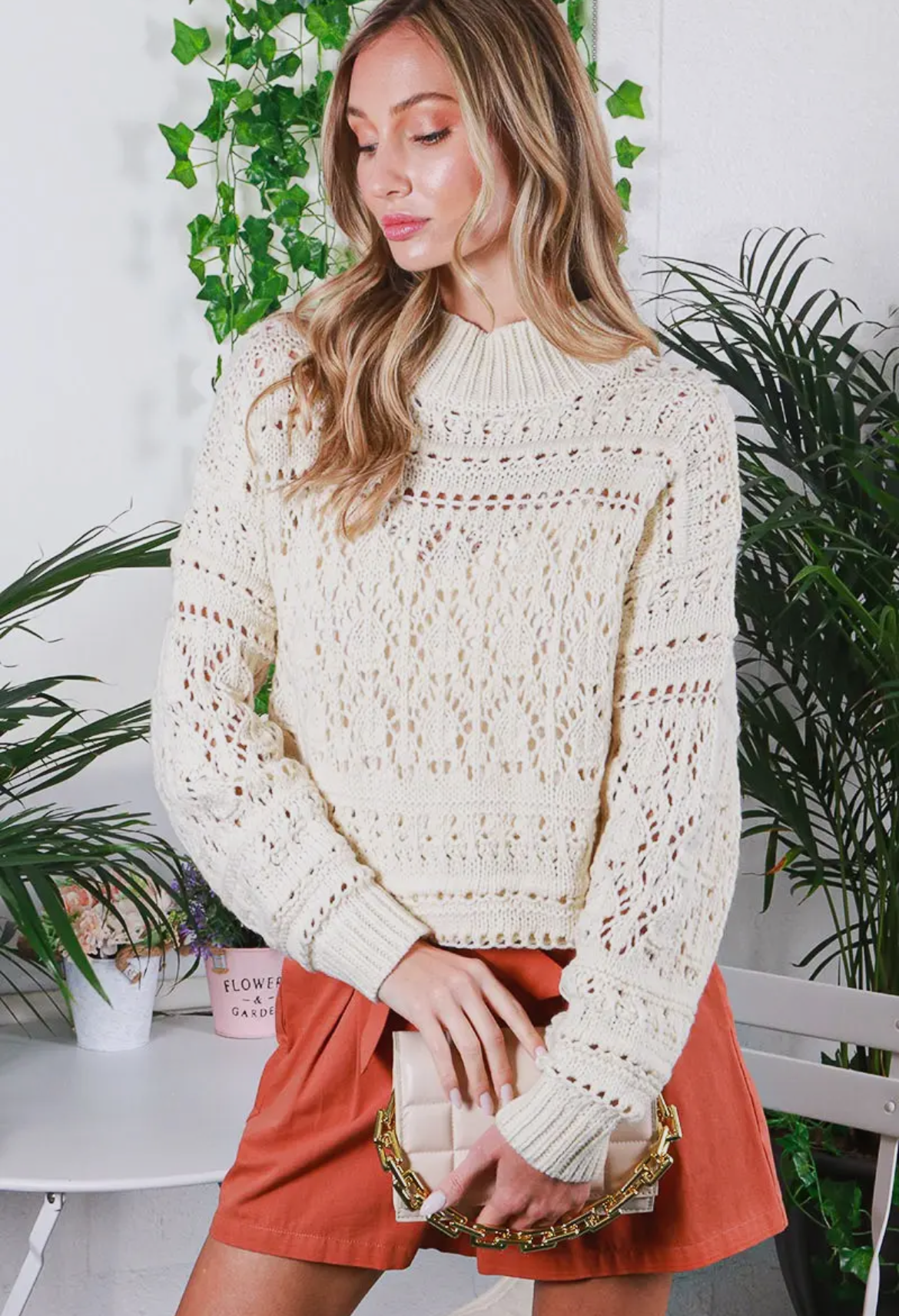 Cream Crochet Sweater