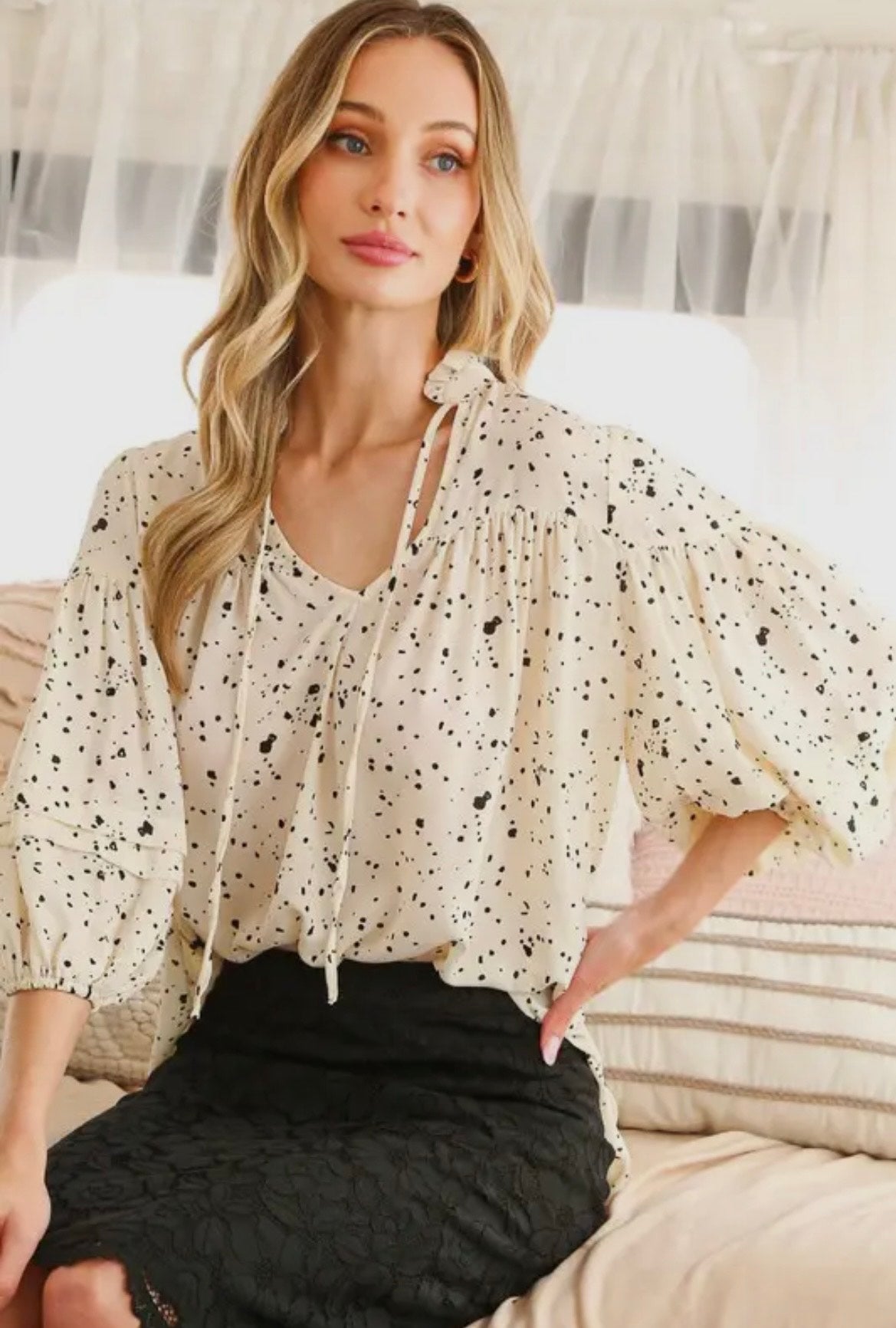 Black and White Splatter Print Top
