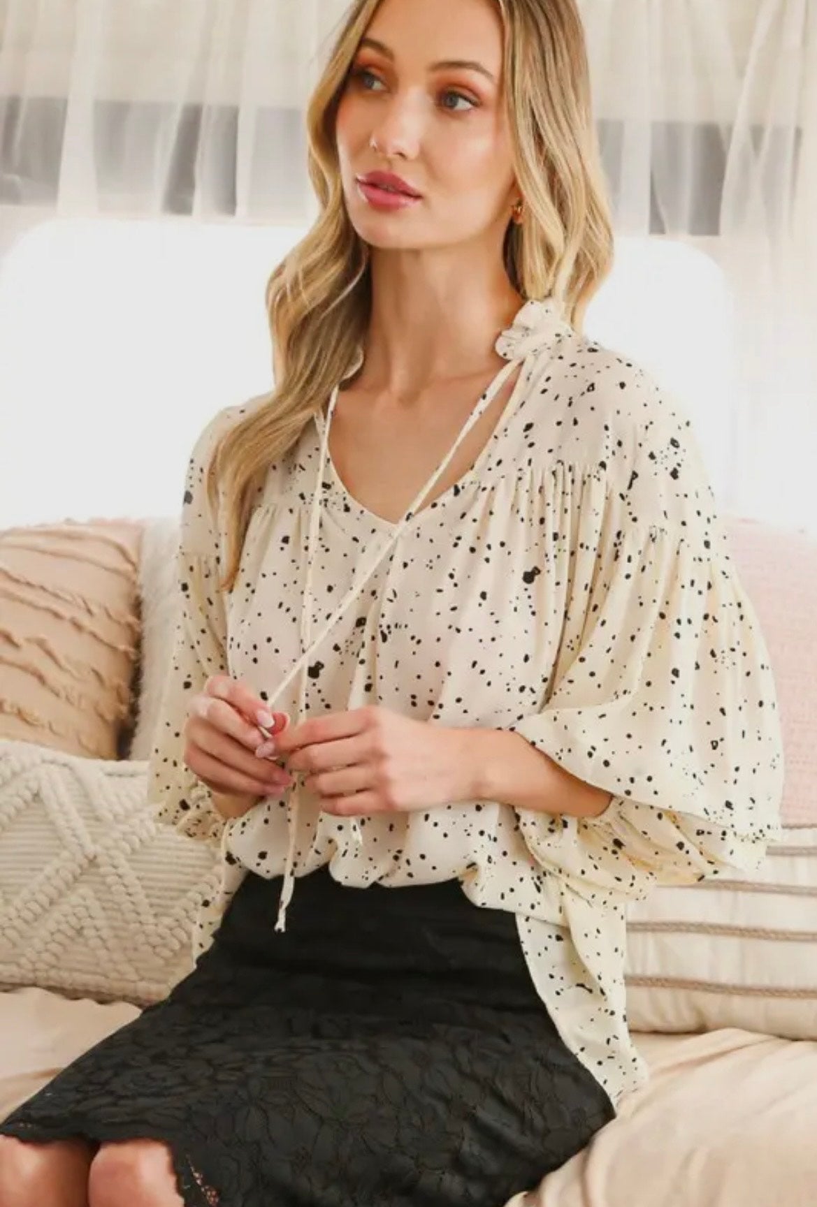 Black and White Splatter Print Top