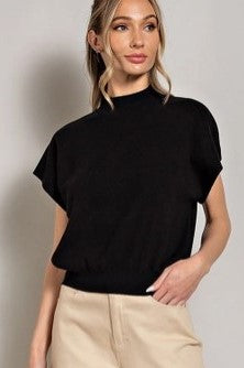 Short Sleeve Solid Mock Neck Sweater