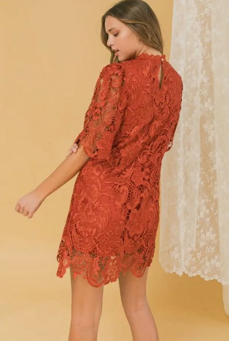 Rust Lace Shift Dress