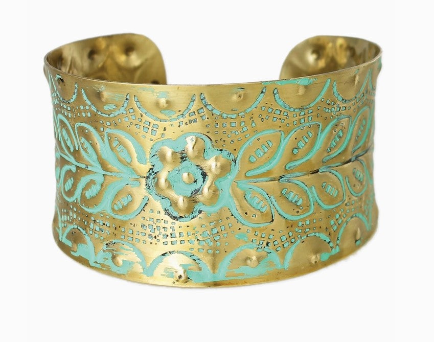 Boho Gold & Patina Cuff Bracelet