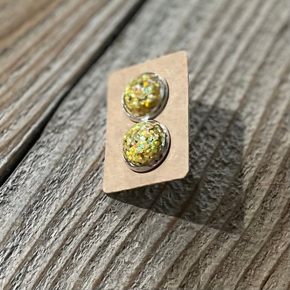 Glitter Round Dome 12mm Earrings