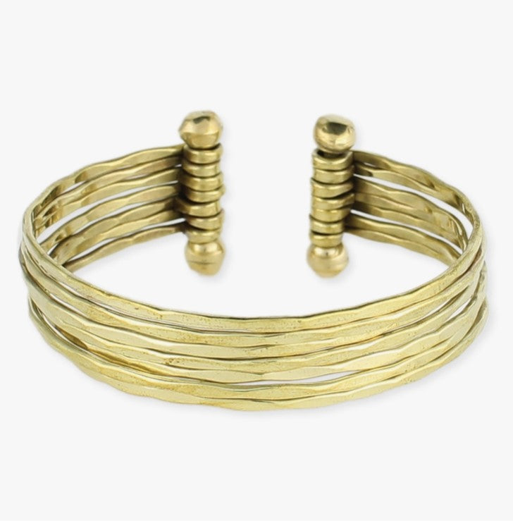 Hammered Metal 7 Strand Cuff Bracelet