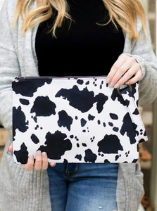 Black and White Cow Print Oversized Clutch Handbag