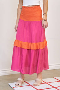 Color Block Smocked Maxi Skirt