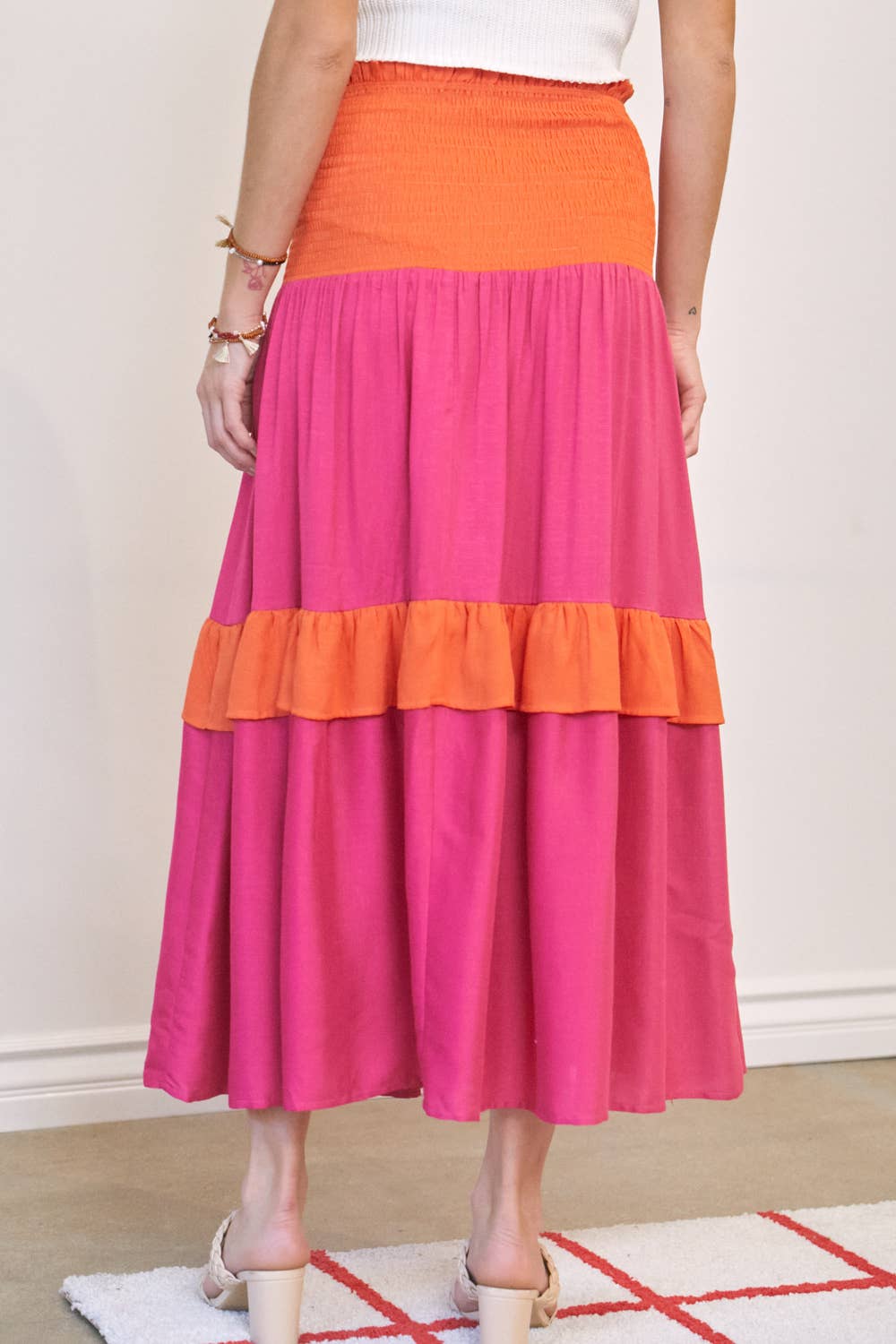 Color Block Smocked Maxi Skirt
