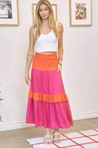 Color Block Smocked Maxi Skirt
