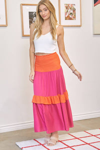 Color Block Smocked Maxi Skirt