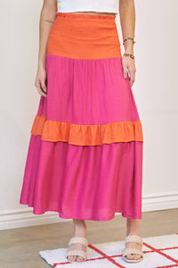 Color Block Smocked Maxi Skirt