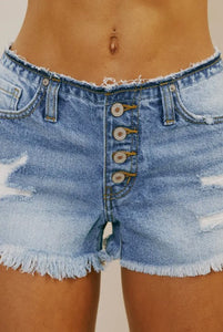 KanCan Exposed Button Distressed Shorts