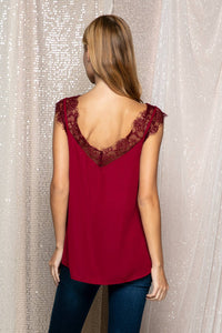 Burgundy Lace Trimmed Tank Top