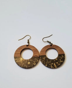 Sparkly Gold Flake & Wood Earrings